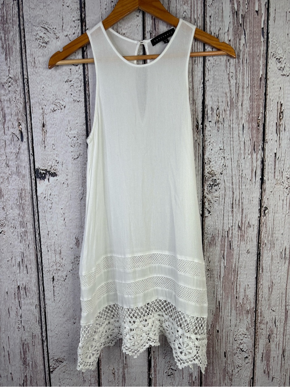 Sanctuary White Semi-Sheer Gauzy Tunic Swim Cover Up Top Medium Crochet Hem